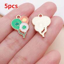 5pcs DIY Charms Pendants Set | Lucky Green Enamel Charms With Clover & Leprechaun Design, Zinc Alloy Material For St. Patrick's Day Jewelry Crafting - Multicolor - View 20
