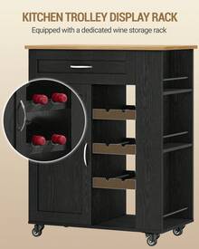 HaluPeit Serving Trolley With 3-Tier Wine Rack, Kitchen Trolley With Wheels, 3-Tier Storage Shelf, Wine Rack, For Kitchen, Living Rooms And Dining Rooms & Outdoor Use, 68 * 86 * 40 Cm - Black - View 5