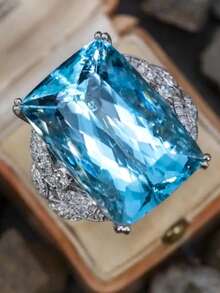 1 chiếc nhẫn đá Cubic Zirconia thời trang dành cho nữ, thích hợp làm quà tặng đám cưới, lễ đính hôn, dự tiệc hoặc quà tặng ngày Valentine. - Bạc - Xem 3