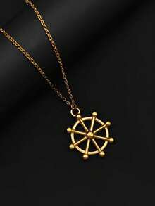 1件18K镀金不锈钢维京罗盘轮锚吊坠项链，时尚百搭的男女通用硬币徽章设计 - 金黃色 - 查看 4