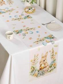 1pc Easter Table Runner, Featuring Rabbit, Eggs And Floral Patterns, 35*180cm Polyester Material, Farmhouse Style Easter Table Runner, 2026 Easter Home Decor, Kitchen Dining Table Decoration, Spring Holiday Decor - Multicolor - View 12