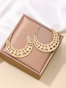 2只波西米亚新月形耳环，镂空金属金色设计，女士月亮耳环，适合日常、度假、旅行、休闲假日佩戴，星月系列节日饰品 - 金黃色 - 查看 4