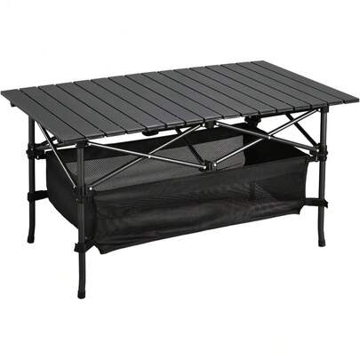 95cm Foldable Camping Table Roll-Up Picnic Table With Storage Bag Portable Lightweight Design Aluminium & Carbon Steel Construction Black Color