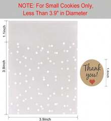 FLYTT Self Adhesive Cookie Bags, White Polka Dot Individual Resealable Cellophane Treat Bags With Thank You Stickers For Gift Giving (3.9''X3.9'', 100 Pcs) - ColorA - 查看 2