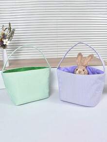 条纹复活节篮子手提袋 - 大容量帆布手提袋，母亲节礼物袋，春季庆祝活动和日常使用 - 可重复使用，轻便耐用，是携带礼物、复活节、母亲节、婚礼和海滩旅行的理想之选 - 提供薄荷绿、薰衣草紫、阳光黄、腮红粉和天蓝等颜色，是春夏季节庆活动的必备单品。 - 多色 - 查看 8