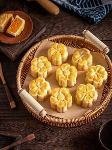 4pcs ABS Flower Shaped 50g Commercial Mooncake Mold, DIY Hand Press Cookie Stamp, Pastry Baking Mold, Mooncake Maker, Wedding Festival Decorative Pastry Tool, Baking Tool, Kitchen Gadget - White - View 6