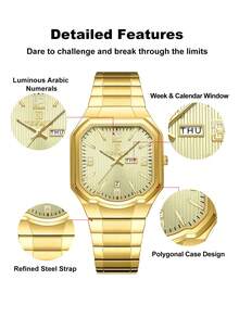 Reloj de cuarzo para hombres REWARD, estilo de moda de negocios con calendario, manecillas luminosas y funciones múltiples. Reloj de pulsera de alta calidad con diseño clásico y correa de acero inoxidable, un regalo ideal - Verde militar - Ver 8