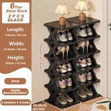 9/6 Tier Vertical Shoe Stand Space Saving Narrow Shoe Rack, Small Shoe Shelf, DIY Free Standing Shoes Storage Organizer For Entryway, Closet, Hallway, Easy Assembly And Stable In Structure, Black & White, Plastic Material, Consumables - Nâng cấp màu đen - Xem 12
