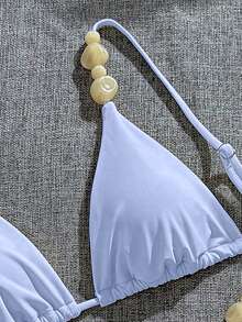 女士优雅复古性感浪漫水钻装饰酒红色、茄紫色、深栗色比基尼泳裤，度假/海滩泳装夏季 - 淺藍色 - 查看 7