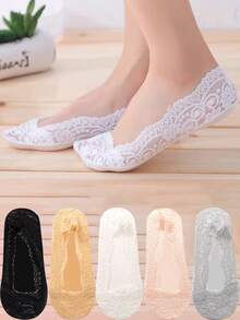 Calcetines invisibles para barco para mujer, de verano, delgados, sin deslizamiento, de encaje hueco, antideslizantes con silicona para damas - Multicolor - Ver 2