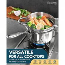 Stainless Steel Saucepans With Steamer 5Pcs, 18/10 Saucepan Set With Glass Lids, Sauce Pot Set With Triply Bottom Induction Compatible - 1QT & 2QT - 1誇脫+2誇脫帶蒸籠 - 查看 3