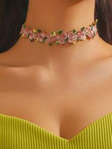 4件套女士精致蕾丝刺绣花朵颈链套装 - 彩色 - 查看 6