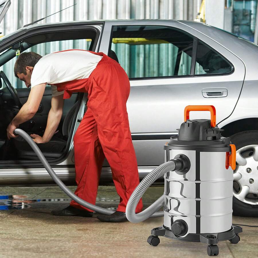 Stainless Steel Wet Dry Shop Vacuum, 8 Gallon 6 Peak Horsepower Wet/Dry Vac, Powerful Suction With Blower Function W/ Attachment 2-In-1 Crevice Nozzle, Small Shop Vac Perfect For Carpet Debris, Pet Hair - 銀色 - 查看 1