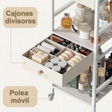 carrito organizadorCarrito Organizador de  con Ruedas Organizador de Cosméticos Perfumes Mujer con 2 Cajones Estuche de Cosméticos con 4 Compartimentos Almacenamiento de para Tocador Recámara - blanco - Ver 6