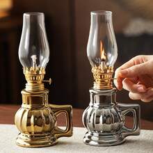 1个陶瓷电镀家用油灯，带手柄和灯罩，可调节灯芯，露营燃料灯，室内陶瓷油灯烛台，带灯芯的煤油灯，带火焰控制旋钮的油灯/防风灯 - 1PC - 查看 6