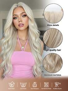 26 Inch Platinum Blonde Long Wavy Natural Curly Lace Front Synthetic Wig, Suitable For Dates, Daily Wear And Special Occasions - Gold - View 5