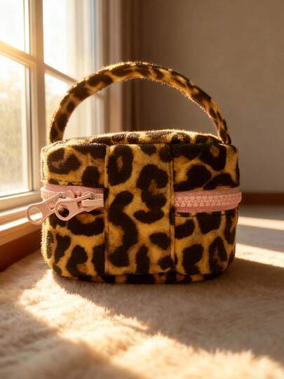 Leopard Print Square Cosmetic Bag Pencil Case 3D Portable Bag High Aesthetic Value Waterproof Large Capacity Portable Travel Storage Bag Suitable For Girls And Teachers Mini Cosmetic Bag - Cute Leopard Print Portable Handbag Korean Compact Storage Box Suitable For Parties And Daily Use