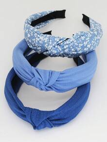3pcs Blue Fabric Floral Solid Color Non-Slip Headbands, Curved Headbands, Fashion Hair Accessories, Suitable For Daily Wear, Outdoor Activities, Washing Face, Makeup, Can Be Used As Casual Hair Accessories, Hair Styling Tools, Beauty Accessories, Curling Accessories Hairband Hair Hoop - Blue - View 2