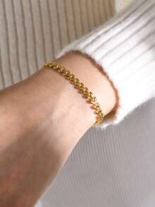 1pc Women's Stainless Steel Wheat Ear Tassel Bracelet, Waterproof Beach Vacation Accessory, Daily Gift (Wheat Ear Bead Quantity Random, No Gift Box) - Yellow Gold - View 4