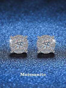 BLOVEMEE 2pcs Minimalist 925 Sterling Silver 0.3Carat X 2 Moissanite Stud Earrings, Suitable For Women's Daily Wear, Party, Vacation, Mother's Day, Wedding Anniversary, Birthday Jewelry Gift - EH0089M - View 1