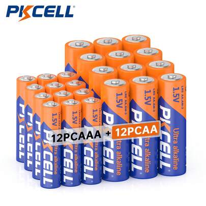 PKCELL (12+12) Pcs AA+AAA 1.5V Alkaline Batteries, High Performance , Suitable For Daily Use, Valentine's Day, St. Patrick's Day, Easter And More