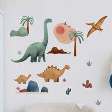 Cartoon Dinosaur & Coconut Tree Wall Decals - | Self-Adhesive Removable Vinyl Stickers For Youngsters's Bedroom, Living Room, And Kitchen Decor. - A - View 1