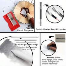Drawing Pencils Sketch Pencil Art Supplies Set,Professional Sketching Art Graphite Charcoal Blending Stump Pencils Kit (29 Art Supplies) Back To School - 29件套裝 - 查看 6