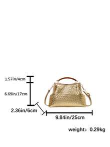 Women's Retro And Minimalist Crochet Handbag, With A Woven Texture And Pleated Cloud Buckle Design, Suitable For Outings, Gatherings, And Daily Use - Gold - View 4
