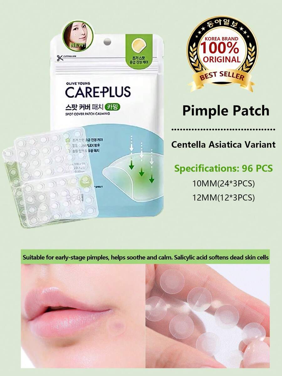 Olive Young Care Plus 祛痘贴 1 片装，隐形祛痘贴，水胶体祛痘贴，韩国配方，有效遮盖痘痘、粉刺和瑕疵，适用于问题肌肤和面部，防水防汗，还能遮盖痘疤，紧急祛痘贴 - 96 Count - 查看 1