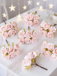 1/3件裝人造迷你玫瑰茶花苞字母DIY花環材料，糖果盒配件，居家婚禮裝飾，新娘手腕花飾，胸花，頭飾材料，情人節禮物，新年裝飾，生日派對蛋糕配件，羊駝裝飾，廚房配件，浴室配件，女性禮物，男性禮物，家居裝飾，情人節禮物 - 香檳色 - 查看 6