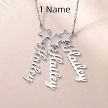 Custom Name Star Pendant Necklace For Women, Personalized 1-4 Names Tag Celestial Charm Necklace, Fashion Jewelry, Ideal For Daily Wear & Gifts On Father's Day - Silvery - 查看 1