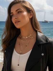 imoli Moon & Disc Charm Layered Necklace - Yellow Gold - View 4