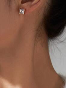 2pcs Girl's Square Cubic Zirconia Stud Earrings, Basic Daily Accessory - Gold - View 2