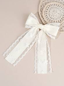1 pieza Clip de pelo con lazo de encaje para niñas, accesorio de pelo elegante de marfil blanco para bodas y fiestas, clip de pelo con estampado floral lindo para niñas, clip de pelo delicado con perlas falsas, adecuado para uso diario y festivo, accesorios para el cabello - Multicolor - Ver 3