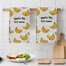 2 khăn lau bếp họa tiết chuối và bà, kiểu hoạt hình tối giản, kích thước 40*60cm, chất liệu microfiber, dùng để lau bát đĩa, lau tay, trang trí nhà bếp, quà tân gia. - Màu vàng - Xem 6