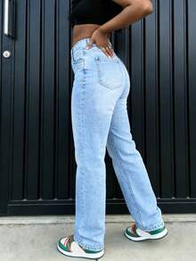 Women's Casual Washed Loose Straight Leg Jeans - Light Wash - View 5