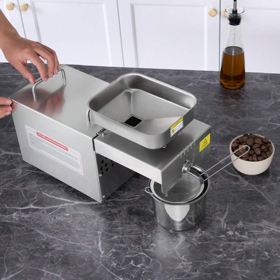 Electric Oil Press Machine, 700W Stainless Steel Oil Extractor Machine, 140℃ / 284℉ Constant Temperature, Hot Press Oil Expeller For Pressing Peanuts, Sesame Seeds, Rapeseed, Tea Seeds - Silver - View 1