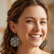 1 Pair Women's Exaggerated Large Size Fashionable Leopard Print Wooden Pendant Earrings - Multicolor-5 - View 2