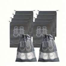 Drawstring Travel Shoe Bags, Large Men's And Women's Shoe Bag Storage Bags, Black, Classic Shoe Bags, Woven Shoes, Storage Bags, Travel Drawstring Shoe Bags, Transparent Clothing Sorting Drawstring Pockets - Grey - View 4