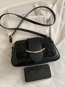 Women's Crossbody Bag, Fashion Versatile Flap Closure Baguette Bag - Black - View 4