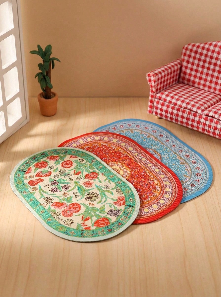 POKOJA LAND 1 Mảnh 1/12 Thảm hình bầu dục thu nhỏ cho nhà búp bê: Thảm sàn dệt mini chân thực Phụ kiện trang trí nhà, Nhà búp bê thu nhỏ, Phụ kiện nhà búp bê, Thu nhỏ, Đồ nội thất búp bê, Cửa sổ nhà búp bê, Sở thích - Nhiều màu - Xem 1