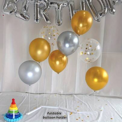 一套气球拱门支架套装，包含塑料气球夹和十字形气球支架，适用于婚礼、生日、母亲节派对装饰、情人节、复活节、斋月等场合。