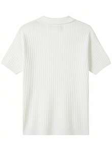 Men's Ribbed Airplane Collar Polo Knit Shirt, Short Sleeve, Summer Fashion - White - View 8