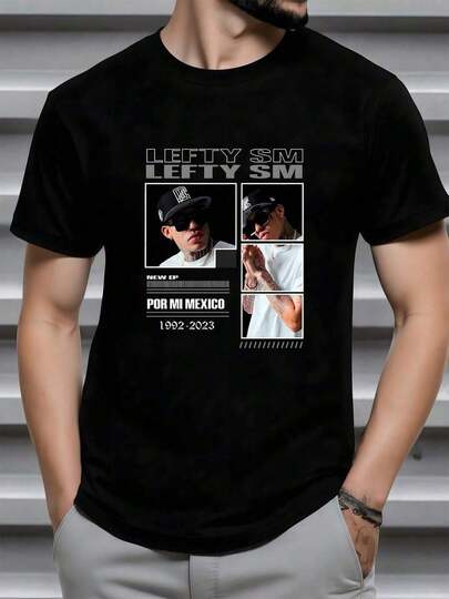Gráficos que expresan homenaje al espíritu mexicano y al legado musical de Lefty  mostrando pasión urbana y orgullo cultural por su tierra natal con energía auténtica camiseta de hombre 100% algodón cómoda para uso diario y momentos especiales