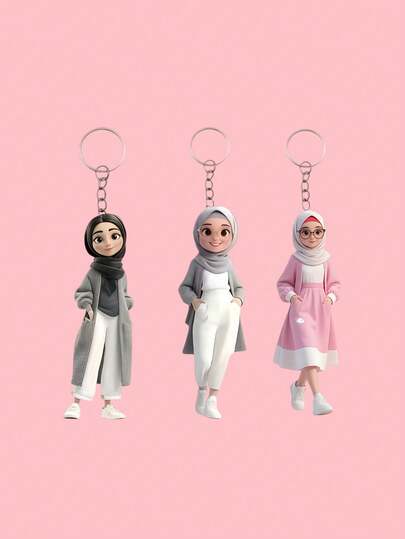 1Pc/3Pcs 2D Graphic Design Acrylic Fashionable Muslim Women's Keychain Pendant - A Must-Have Fashion Accessory, Backpack Accessory, Car Key Decoration, Key Ring Pendant, And A Great Gift For Friends,Perfect Gift For Valentine's Day Or Ramadan