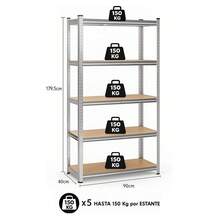 Étagère de rangement en métal Klack - Acier galvanisé avec 5 tablettes en MDF 150 x 70 x 30 cm - Livraison depuis l'Espagne! - Argent - Voir 3