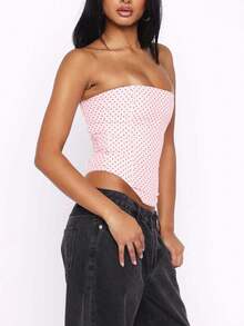 Women Bustier Corset Top Y2k Strapless Tie Back Boned Overbust Tube Crop Tops Going Out Club Shapewear - 玫紅色 - 查看 5