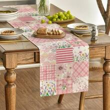 1 pieza Camino de mesa con patrón de tulipán y dalia rosa primaveral, decoración de mesa de cocina y comedor para fiestas en el hogar - Rosa - Ver 3