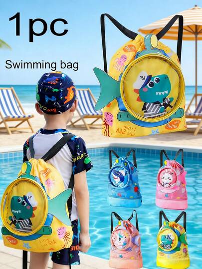 This Fashionable Cartoon Unicorn/Crocodile/Shark/Rabbit Swim Bag Features A Zipper Design To Separate Wet And Dry Items. This Stylish, Portable And Cute Cartoon Backpack Is Suitable For Boys And Girls, Perfect For Outings, Outdoor Activities And School Use. This Is The Perfect Gift For Boys And Girls (Pattern Placement Is Random).