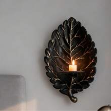 Portacandele da parete in ferro vintage con foglie nere e dorate, decorazione da parete per l'atmosfera di una cena a lume di candela - 1PC - Visualizzare 10